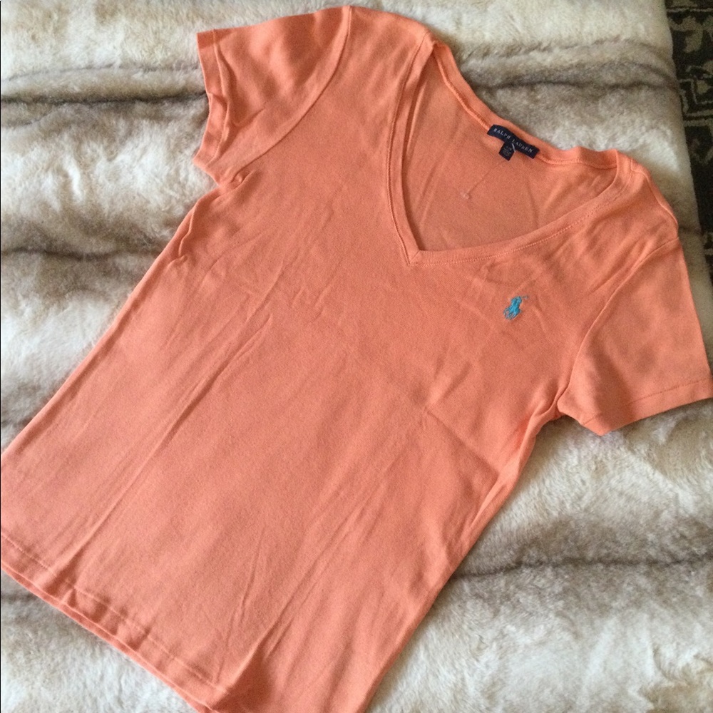 🆕 Ralph Lauren Peach V-Neck T-Shirt 👚🍑 - Picture 2 of 9